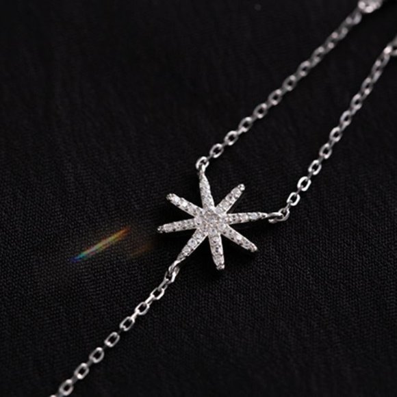 925 Sterling Silver Diamond Star Dangle Drop Lariat Dainty Minimalist Necklace - Picture 7 of 8